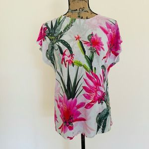 Ted Baker London Leileen Chameleon Camouflaged Tropical Pink Floral Top Sz 2